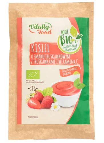 VITALLY FOOD Kisiel z dodatkiem truskawek i witaminy C, bez cukru (38g) - BIO