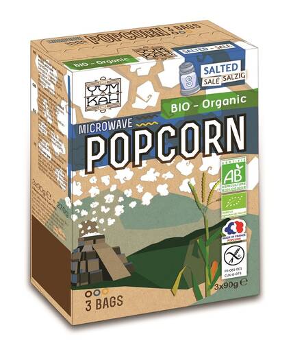 NATAIS Popcorn bezglutenowy z solą do przygotowania w mikrofalówce (3 x 90 g) (270 g) - BIO