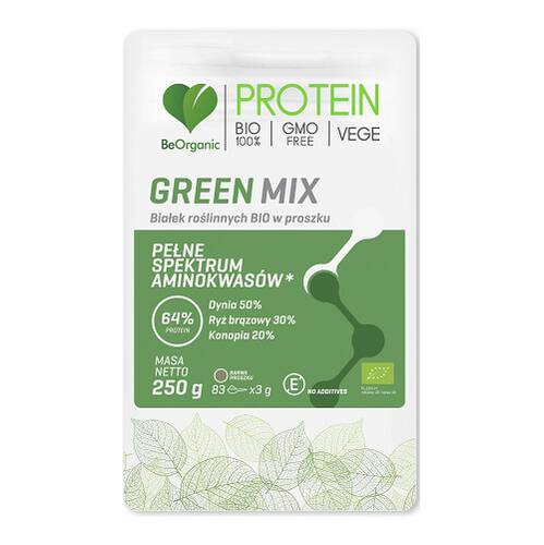 BE ORGANIC Mix białek roślinnych green w proszku (250g) - BIO