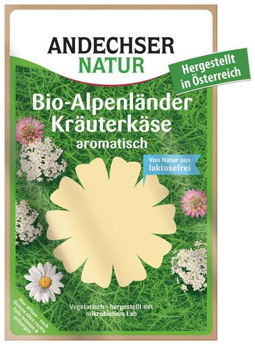 *ANDECHSER Ser alpejski z ziołami w plastrach 50% tłuszczu, BEZ laktozy (150 g) - BIO