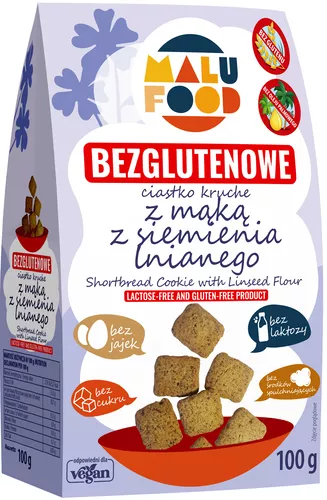 MALU FOOD Ciastka kruche z mąką z siemienia lnianego bez cukru, bezglutenowe (100 g)