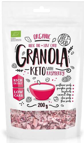 DIET-FOOD Keto granola z malinami bez cukru (200 g) - BIO