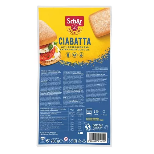 6xSCHAR Bułki do zapiekania bezglutenowe bez laktozy - Ciabatta (4 x 50g) (zbiorcze)