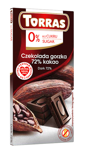TORRAS Czekolada bezglutenowa gorzka 72% kakao bez cukru  (75g)