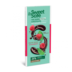 SWEET&SAFE Czekolada deserowa-malina i ziarna konopi słodzona stewią (90g)