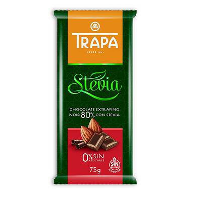 TRAPA Czekolada gorzka 80% kakao ze stewia bez dodatku cukru bezglutenowa (75g)