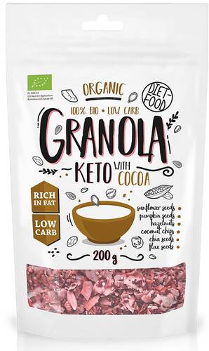 DIET-FOOD Keto granola z kakao i olejkiem pomarańczowym (200 g) - BIO
