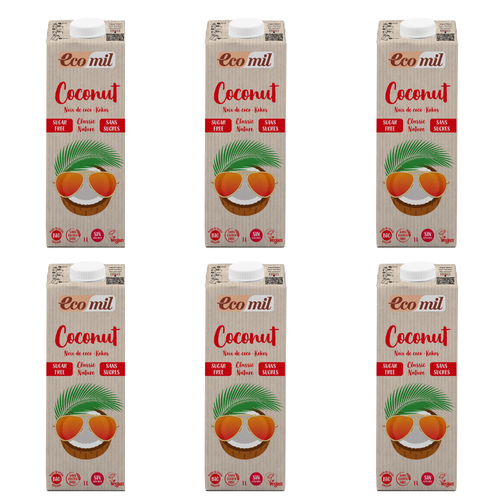 6x ECOMIL Napój kokosowy Classic, bez cukru, bezglutenowy (1l) - BIO (Opakowanie zbiorcze)