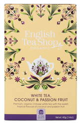 ENGLISH TEA SHOP Herbata biała z trawą cytrynową, kakao, imbirem, marakują i kokosem (20x2g) (40g) - BIO