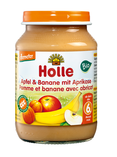 HOLLE  Deserek jabłko - banan - morela bezglutenowy od 6 miesiąca  (słoik) (190g) - BIO DEMETER