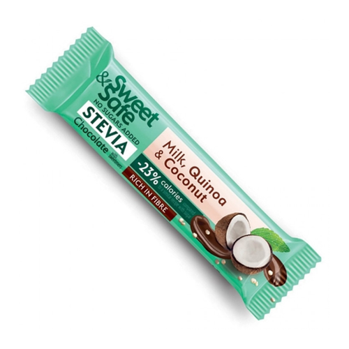 SWEET&SAFE Baton z mlecznej czekolady - quinoa i kokos słodzony stewią (25g)