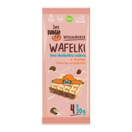 SUPER FUDGIO Wafelki z kremem kakaowo-orzechowym bez cukru (120g) BIO - SUPER FUDGIO