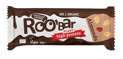 ROOBAR Baton proteinowy z migdałami w polewie z gorzkiej czekolady bezglutenowy (40 g) - BIO