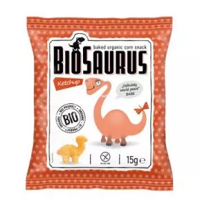 BIOSAURUS Chrupki kukurydziane o smaku ketchupowym, bezglutenowe (15g) - BIO