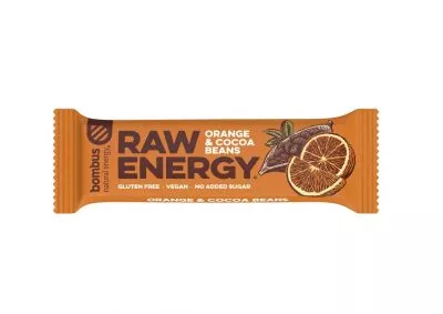 BOMBUS Baton RAW ENERGY pomarańcz & ziarna kakao, bezglutenowe (50g)