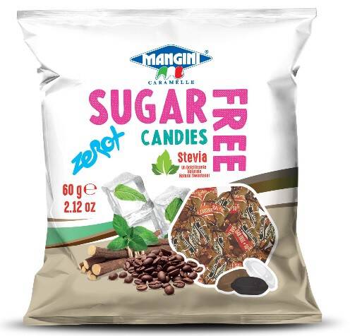MANGINI Cukierki o smaku kawowym ze stewią bez cukru 60 g