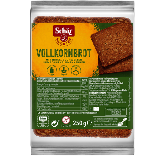 SCHAR Chleb wieloziarnisty z gryką bezglutenowy bez laktozy - Vollkornbrot (250g)