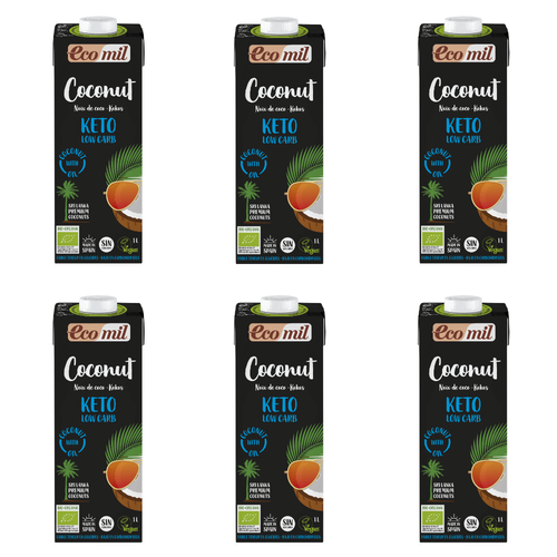 ECOMIL 6x Napój kokosowy Keto Low Carb, bezglutenowy  (1l) - BIO (zbiorcze)