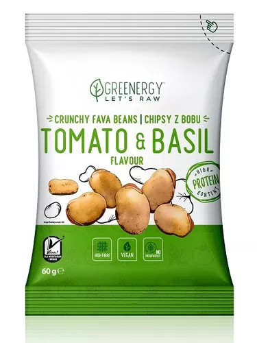 GREENERGY Chipsy z bobu pomidory z bazylią (60g)