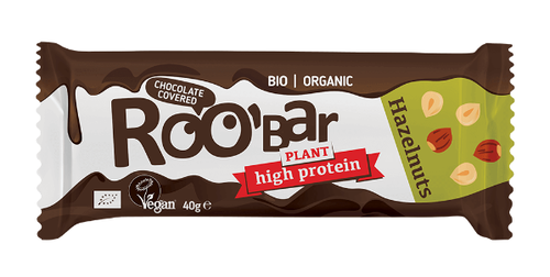 ROOBAR Baton proteinowy z orzechami laskowymi w polewie z gorzkiej czekolady bezglutenowy (40 g) - BIO