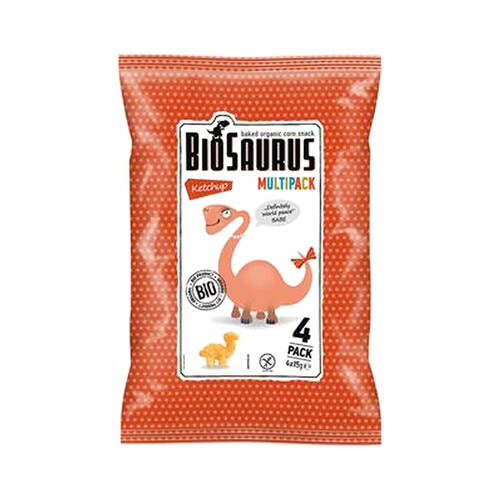 BIOSAURUS Chrupki kukurydziane o smaku ketchupowym, bezglutenowe (4x15g) - BIO